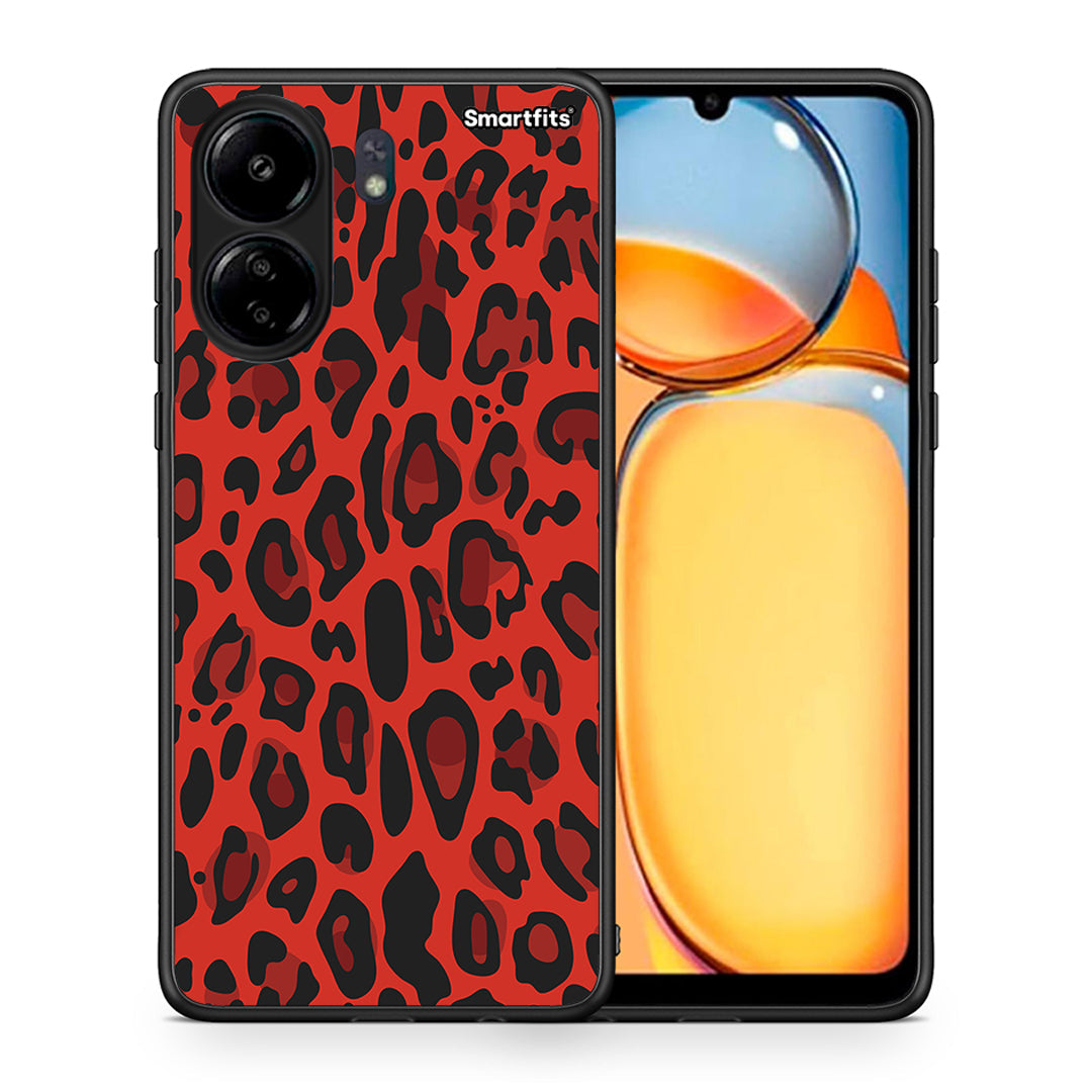 Θήκη Xiaomi Redmi 13C Red Leopard Animal από τη Smartfits με σχέδιο στο πίσω μέρος και μαύρο περίβλημα | Xiaomi Redmi 13C Red Leopard Animal case with colorful back and black bezels