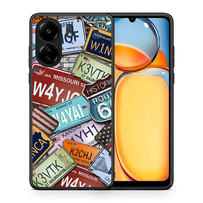 Θήκη Xiaomi Redmi 13C Car Plates από τη Smartfits με σχέδιο στο πίσω μέρος και μαύρο περίβλημα | Xiaomi Redmi 13C Car Plates case with colorful back and black bezels