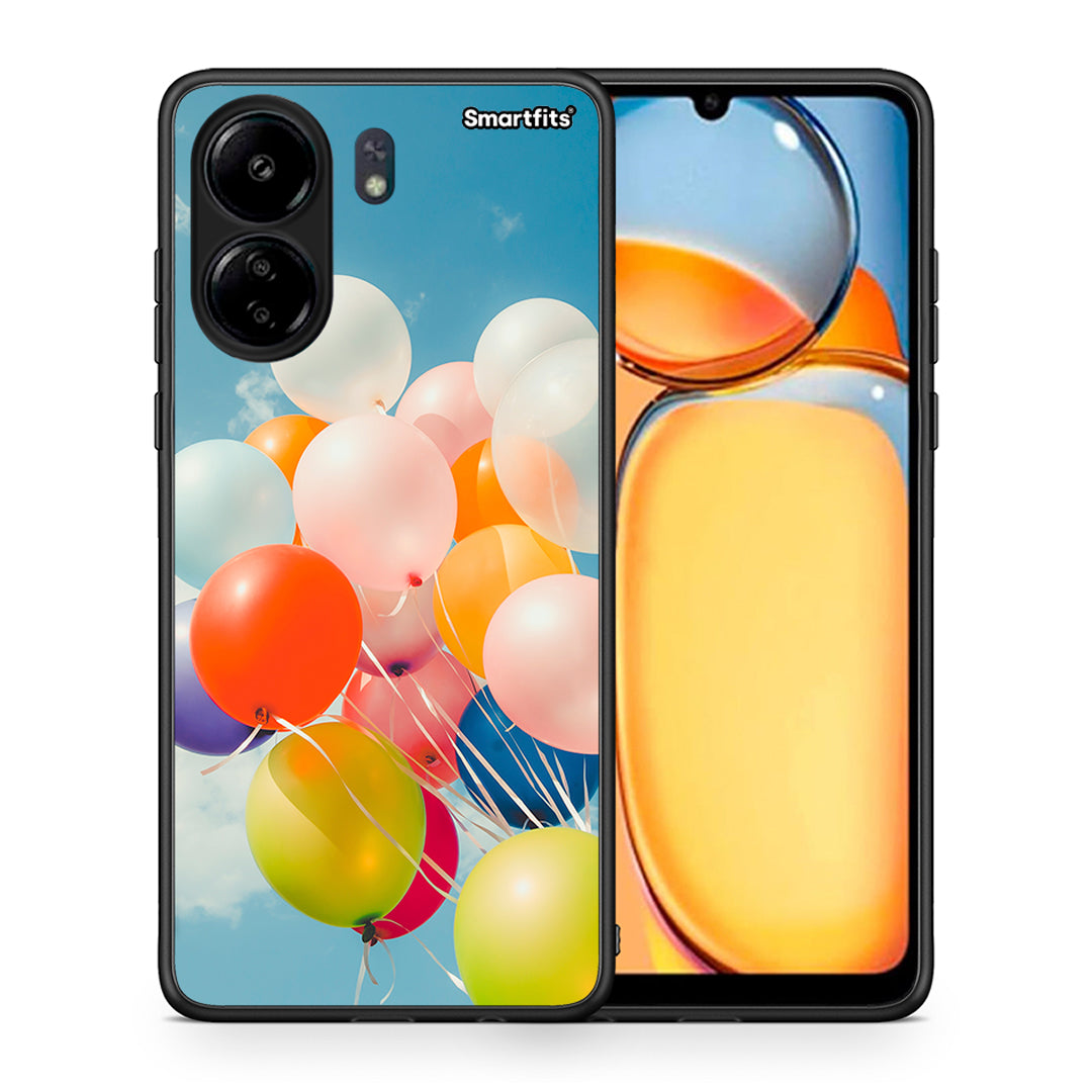 Θήκη Xiaomi Redmi 13C Colorful Balloons από τη Smartfits με σχέδιο στο πίσω μέρος και μαύρο περίβλημα | Xiaomi Redmi 13C Colorful Balloons case with colorful back and black bezels