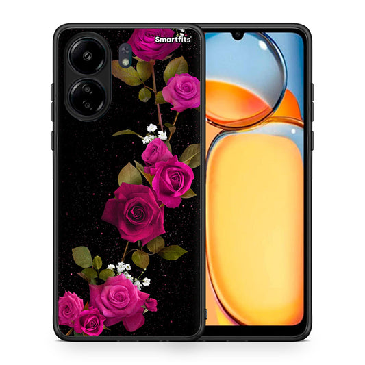 Θήκη Xiaomi Redmi 13C Red Roses Flower από τη Smartfits με σχέδιο στο πίσω μέρος και μαύρο περίβλημα | Xiaomi Redmi 13C Red Roses Flower case with colorful back and black bezels