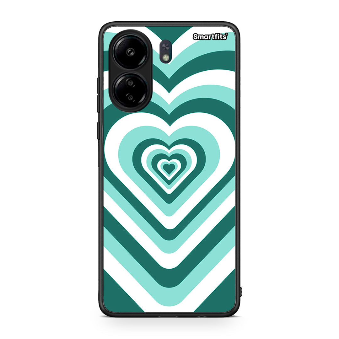 Xiaomi Redmi 13C Green Hearts θήκη από τη Smartfits με σχέδιο στο πίσω μέρος και μαύρο περίβλημα | Smartphone case with colorful back and black bezels by Smartfits