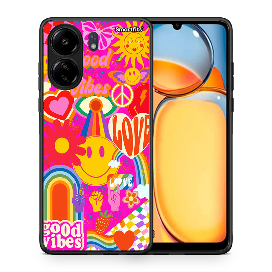 Θήκη Xiaomi Redmi 13C Hippie Love από τη Smartfits με σχέδιο στο πίσω μέρος και μαύρο περίβλημα | Xiaomi Redmi 13C Hippie Love case with colorful back and black bezels