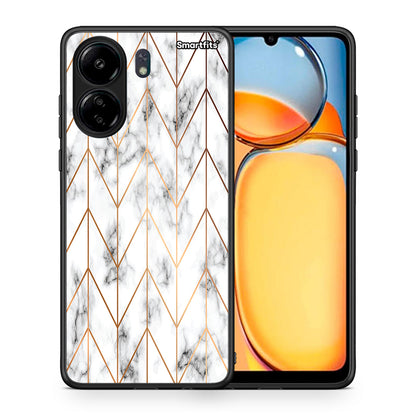 Θήκη Xiaomi Redmi 13C Gold Geometric Marble από τη Smartfits με σχέδιο στο πίσω μέρος και μαύρο περίβλημα | Xiaomi Redmi 13C Gold Geometric Marble case with colorful back and black bezels