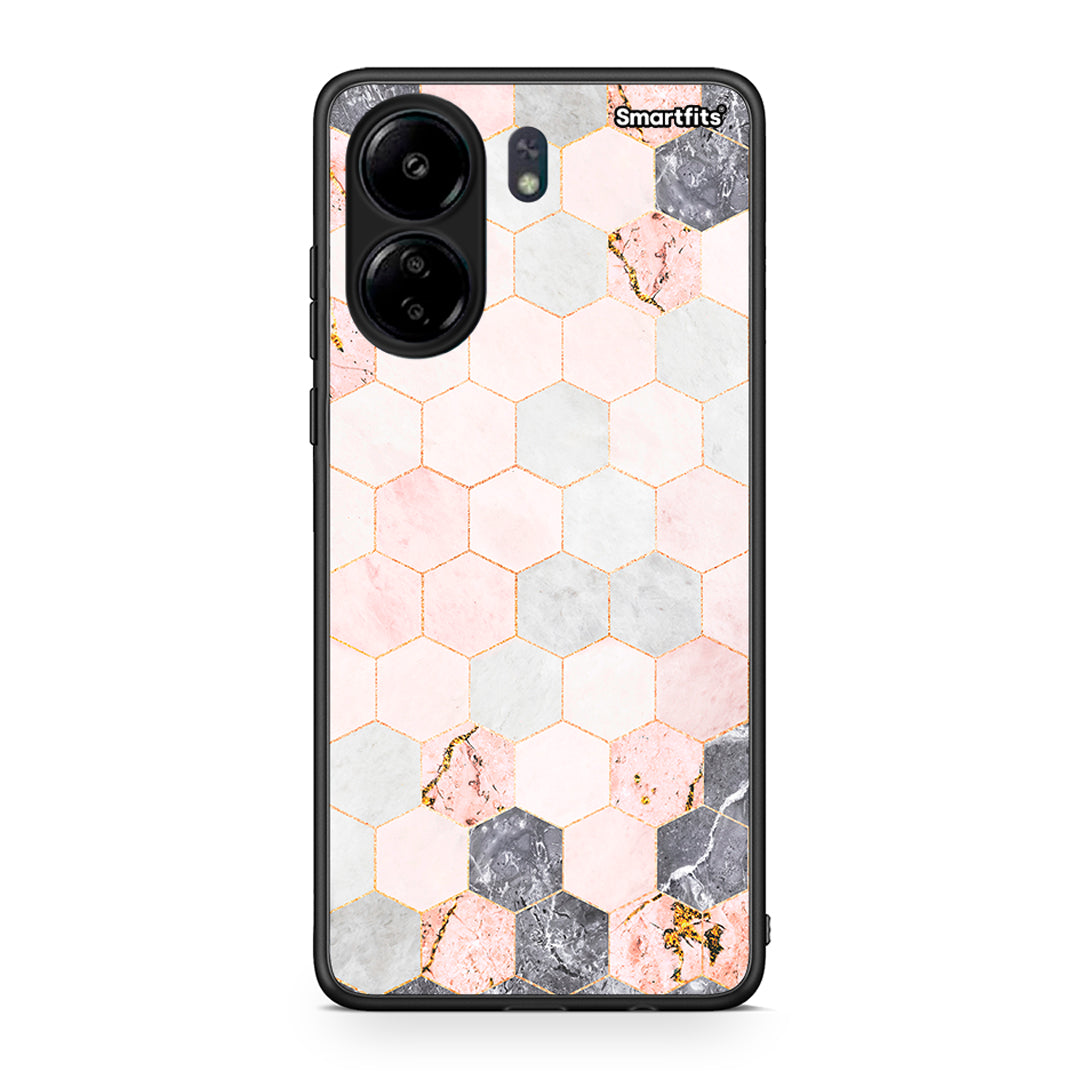 4 - Xiaomi Redmi 13C Hexagon Pink Marble case, cover, bumper