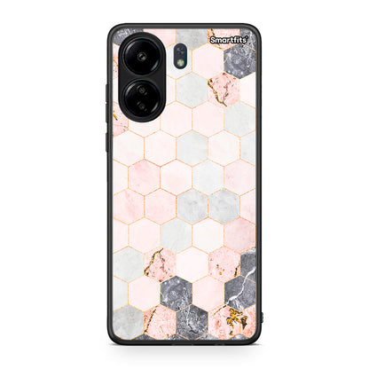 4 - Xiaomi Redmi 13C Hexagon Pink Marble case, cover, bumper