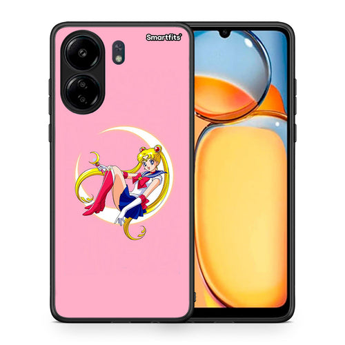 Θήκη Xiaomi Redmi 13C Moon Girl από τη Smartfits με σχέδιο στο πίσω μέρος και μαύρο περίβλημα | Xiaomi Redmi 13C Moon Girl case with colorful back and black bezels