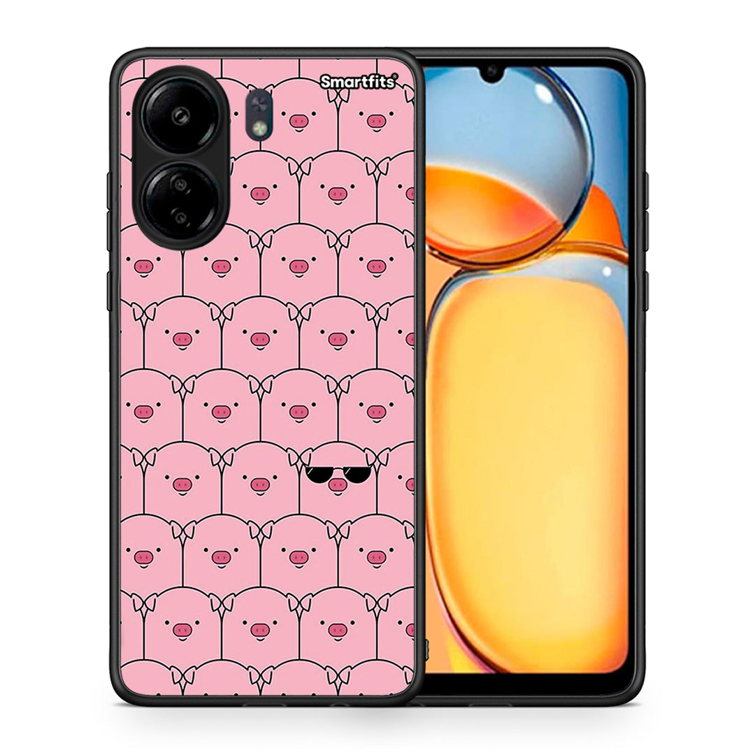 Θήκη Xiaomi Redmi 13C Pig Glasses από τη Smartfits με σχέδιο στο πίσω μέρος και μαύρο περίβλημα | Xiaomi Redmi 13C Pig Glasses case with colorful back and black bezels