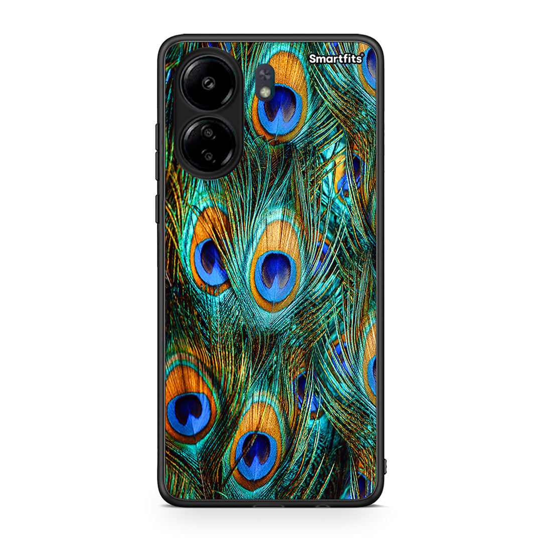 Xiaomi Redmi 13C Real Peacock Feathers θήκη από τη Smartfits με σχέδιο στο πίσω μέρος και μαύρο περίβλημα | Smartphone case with colorful back and black bezels by Smartfits