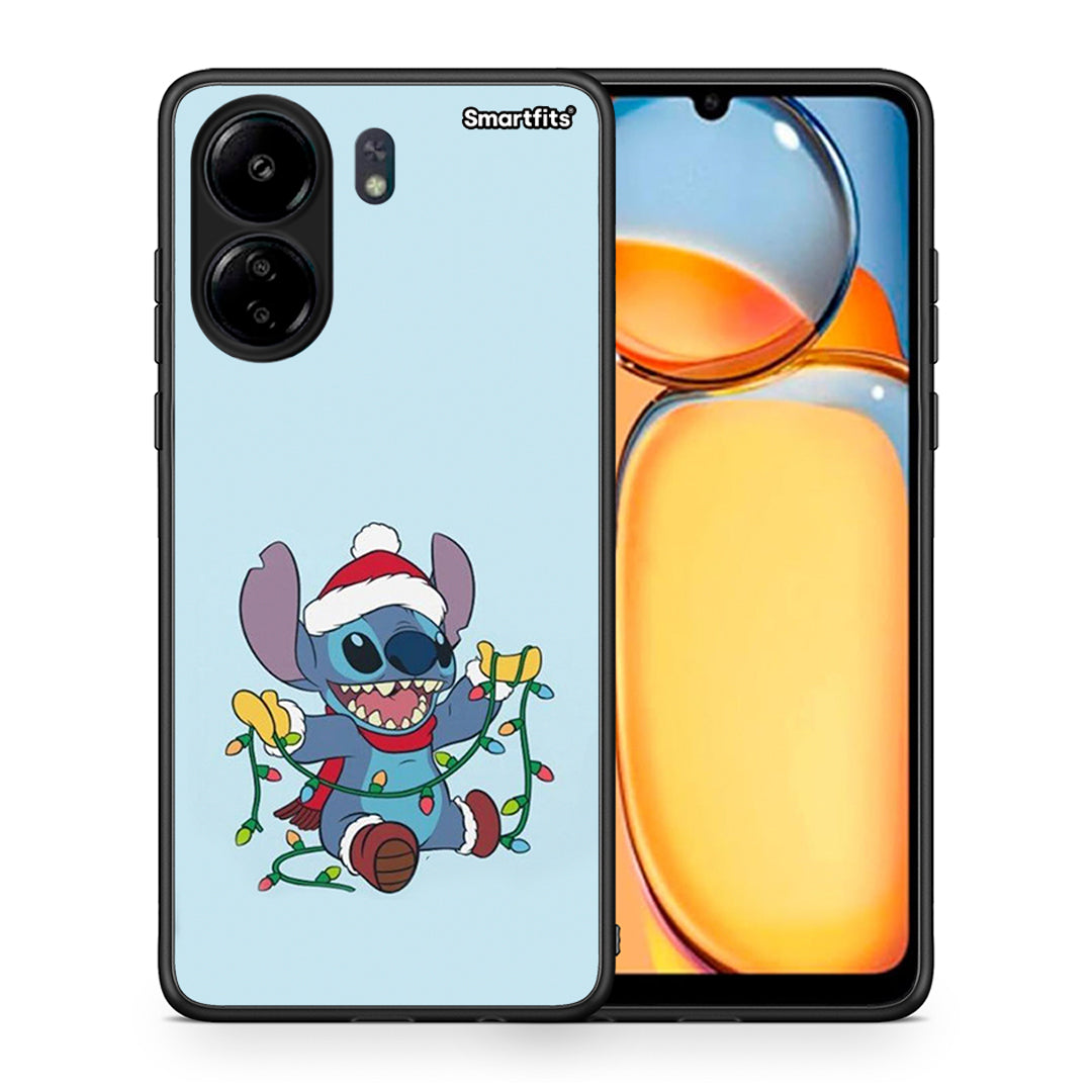 Θήκη Xiaomi Redmi 13C Santa Stich από τη Smartfits με σχέδιο στο πίσω μέρος και μαύρο περίβλημα | Xiaomi Redmi 13C Santa Stich case with colorful back and black bezels