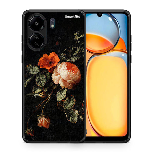 Θήκη Xiaomi Redmi 13C Vintage Roses από τη Smartfits με σχέδιο στο πίσω μέρος και μαύρο περίβλημα | Xiaomi Redmi 13C Vintage Roses case with colorful back and black bezels