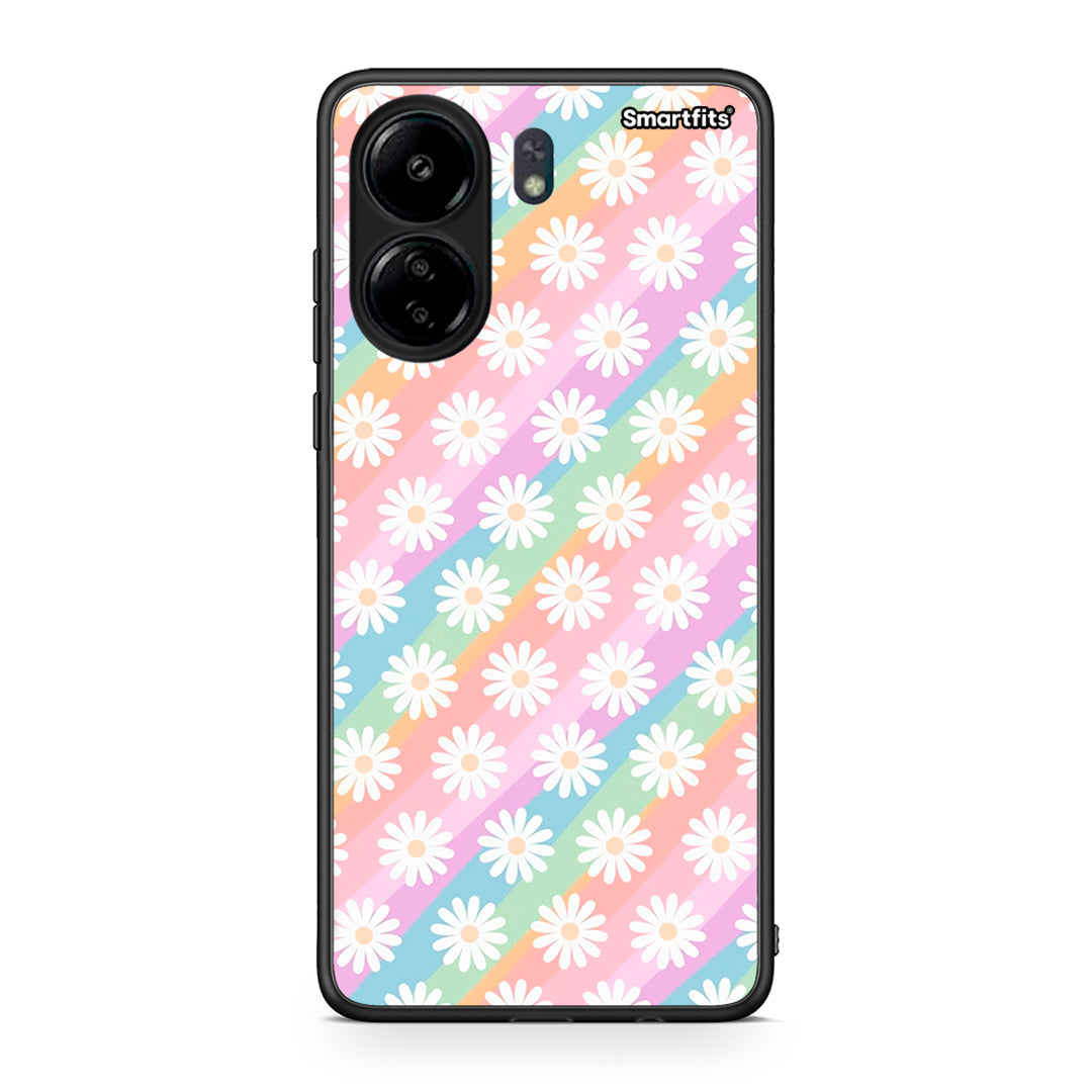Xiaomi Redmi 13C White Daisies θήκη από τη Smartfits με σχέδιο στο πίσω μέρος και μαύρο περίβλημα | Smartphone case with colorful back and black bezels by Smartfits