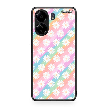 Xiaomi Redmi 13C White Daisies θήκη από τη Smartfits με σχέδιο στο πίσω μέρος και μαύρο περίβλημα | Smartphone case with colorful back and black bezels by Smartfits