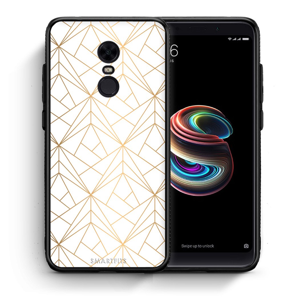Θήκη Xiaomi Redmi 5 Plus Luxury White Geometric από τη Smartfits με σχέδιο στο πίσω μέρος και μαύρο περίβλημα | Xiaomi Redmi 5 Plus Luxury White Geometric case with colorful back and black bezels