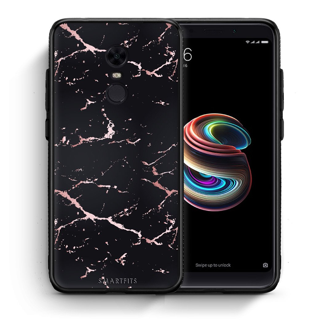 Θήκη Xiaomi Redmi 5 Plus Black Rosegold Marble από τη Smartfits με σχέδιο στο πίσω μέρος και μαύρο περίβλημα | Xiaomi Redmi 5 Plus Black Rosegold Marble case with colorful back and black bezels