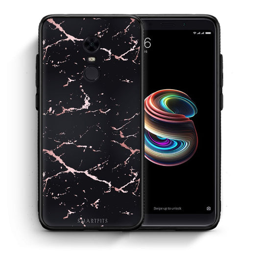 Θήκη Xiaomi Redmi 5 Plus Black Rosegold Marble από τη Smartfits με σχέδιο στο πίσω μέρος και μαύρο περίβλημα | Xiaomi Redmi 5 Plus Black Rosegold Marble case with colorful back and black bezels