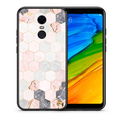 Θήκη Xiaomi Redmi 5 Plus Hexagon Pink Marble από τη Smartfits με σχέδιο στο πίσω μέρος και μαύρο περίβλημα | Xiaomi Redmi 5 Plus Hexagon Pink Marble case with colorful back and black bezels