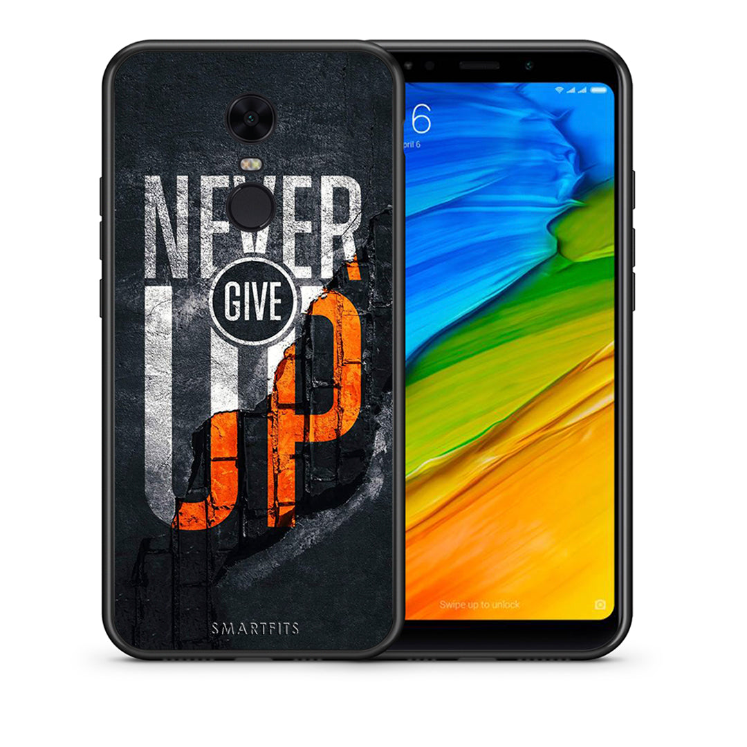 Θήκη Αγίου Βαλεντίνου Xiaomi Redmi 5 Plus Never Give Up από τη Smartfits με σχέδιο στο πίσω μέρος και μαύρο περίβλημα | Xiaomi Redmi 5 Plus Never Give Up case with colorful back and black bezels