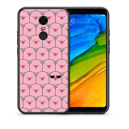 Θήκη Xiaomi Redmi 5 Plus Pig Glasses από τη Smartfits με σχέδιο στο πίσω μέρος και μαύρο περίβλημα | Xiaomi Redmi 5 Plus Pig Glasses case with colorful back and black bezels