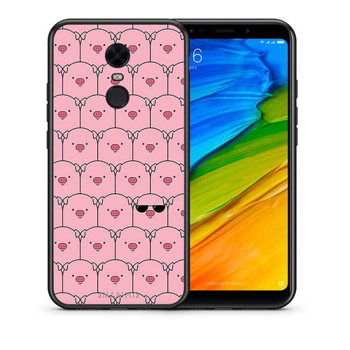Θήκη Xiaomi Redmi 5 Plus Pig Glasses από τη Smartfits με σχέδιο στο πίσω μέρος και μαύρο περίβλημα | Xiaomi Redmi 5 Plus Pig Glasses case with colorful back and black bezels
