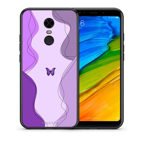 Θήκη Αγίου Βαλεντίνου Xiaomi Redmi 5 Plus Purple Mariposa από τη Smartfits με σχέδιο στο πίσω μέρος και μαύρο περίβλημα | Xiaomi Redmi 5 Plus Purple Mariposa case with colorful back and black bezels