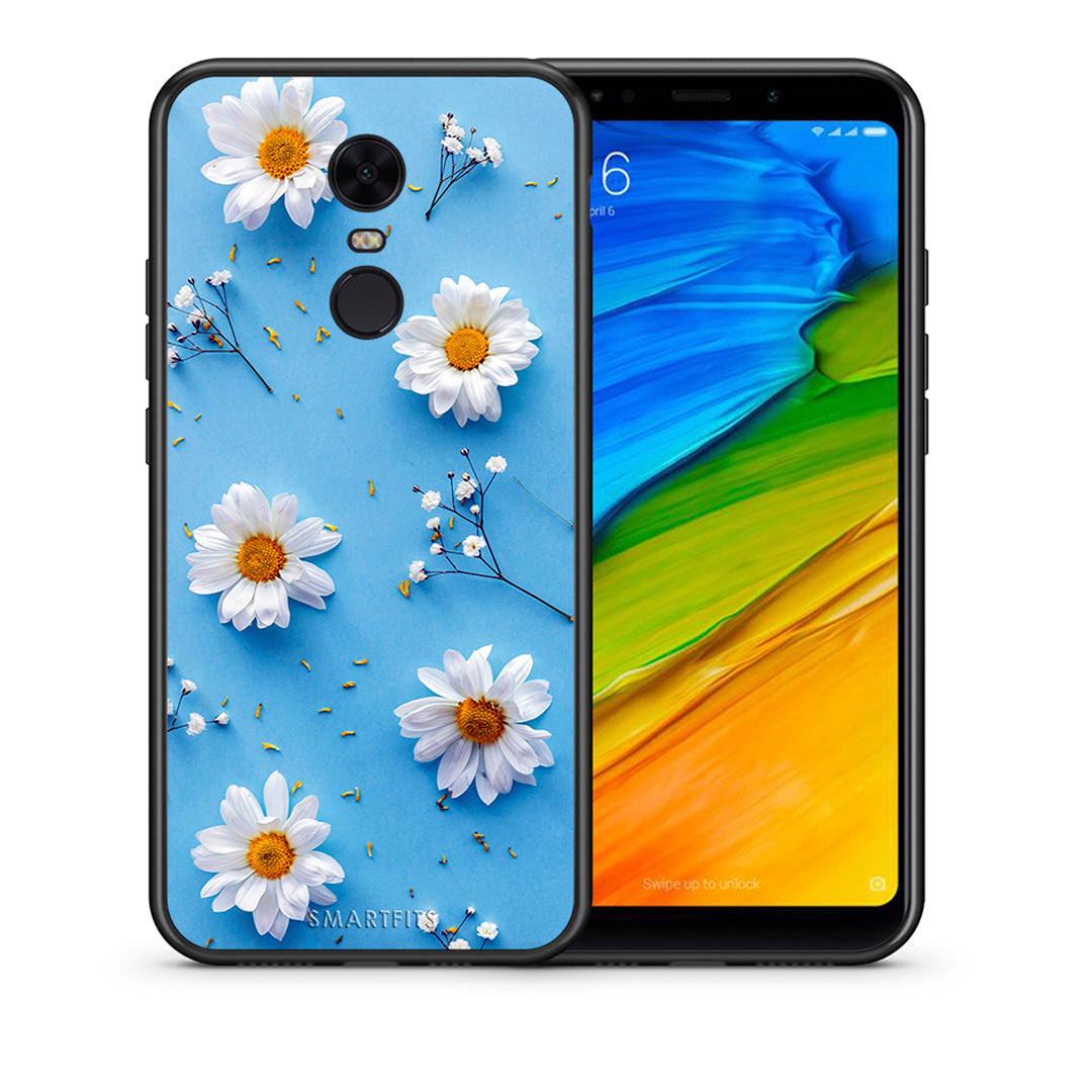 Θήκη Xiaomi Redmi 5 Plus Real Daisies από τη Smartfits με σχέδιο στο πίσω μέρος και μαύρο περίβλημα | Xiaomi Redmi 5 Plus Real Daisies case with colorful back and black bezels