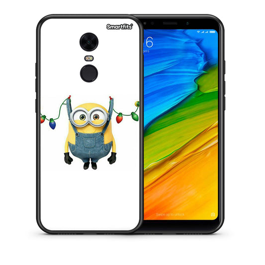 Θήκη Xiaomi Redmi 5 Plus Xmas Minion Lights από τη Smartfits με σχέδιο στο πίσω μέρος και μαύρο περίβλημα | Xiaomi Redmi 5 Plus Xmas Minion Lights case with colorful back and black bezels