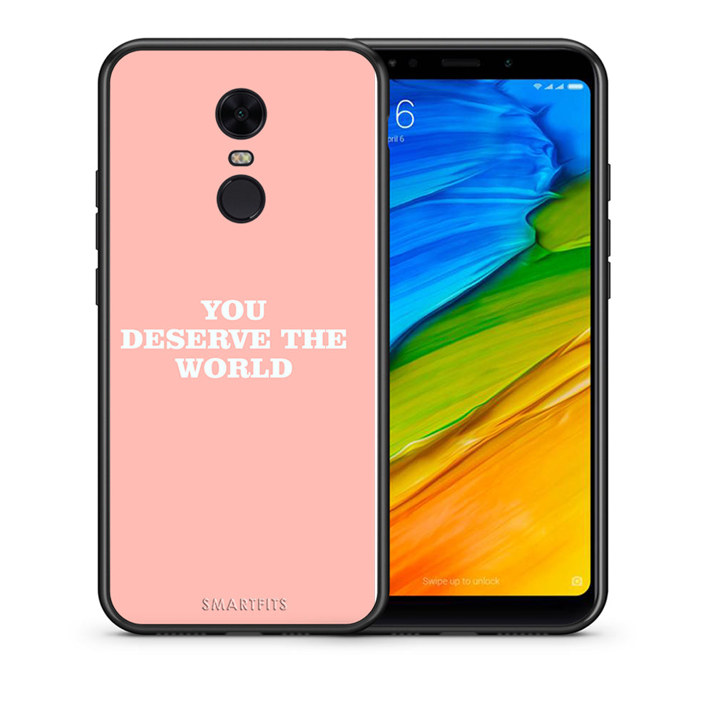 Θήκη Αγίου Βαλεντίνου Xiaomi Redmi 5 Plus You Deserve The World από τη Smartfits με σχέδιο στο πίσω μέρος και μαύρο περίβλημα | Xiaomi Redmi 5 Plus You Deserve The World case with colorful back and black bezels