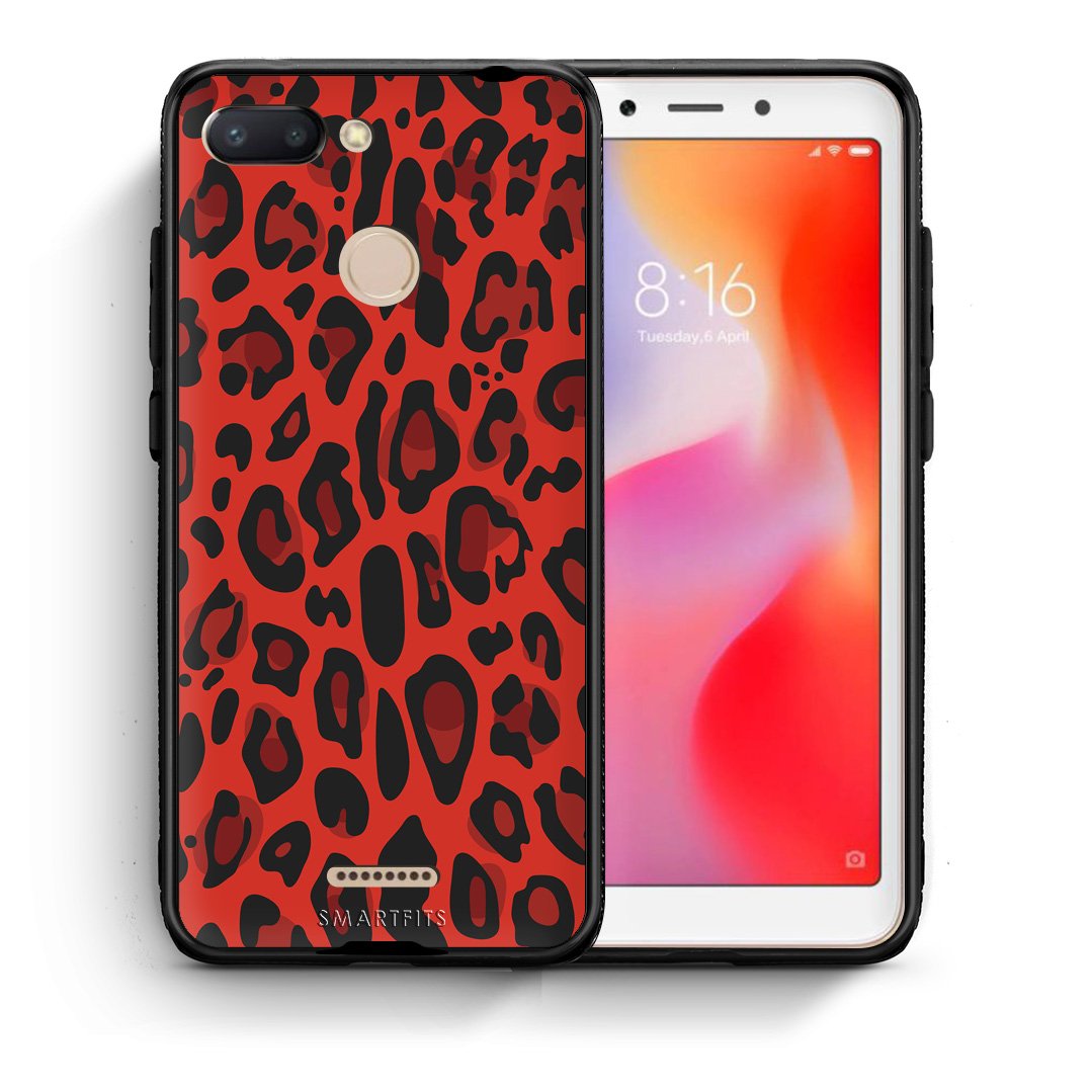 Θήκη Xiaomi Redmi 6 Red Leopard Animal από τη Smartfits με σχέδιο στο πίσω μέρος και μαύρο περίβλημα | Xiaomi Redmi 6 Red Leopard Animal case with colorful back and black bezels
