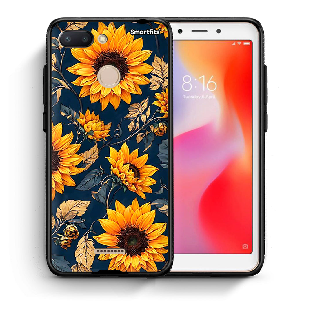 Θήκη Xiaomi Redmi 6 Autumn Sunflowers από τη Smartfits με σχέδιο στο πίσω μέρος και μαύρο περίβλημα | Xiaomi Redmi 6 Autumn Sunflowers case with colorful back and black bezels
