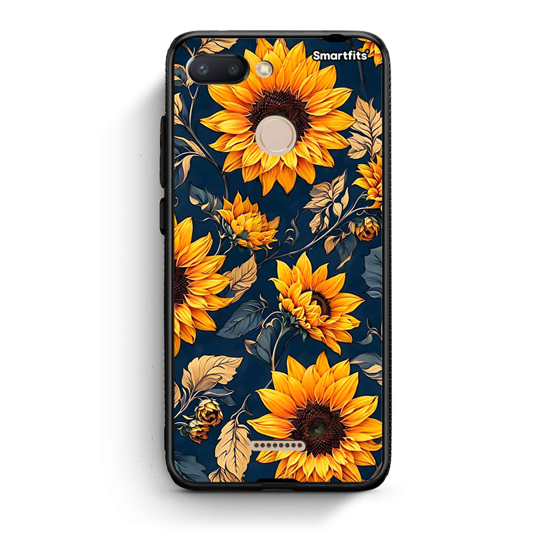 Xiaomi Redmi 6 Autumn Sunflowers Θήκη από τη Smartfits με σχέδιο στο πίσω μέρος και μαύρο περίβλημα | Smartphone case with colorful back and black bezels by Smartfits