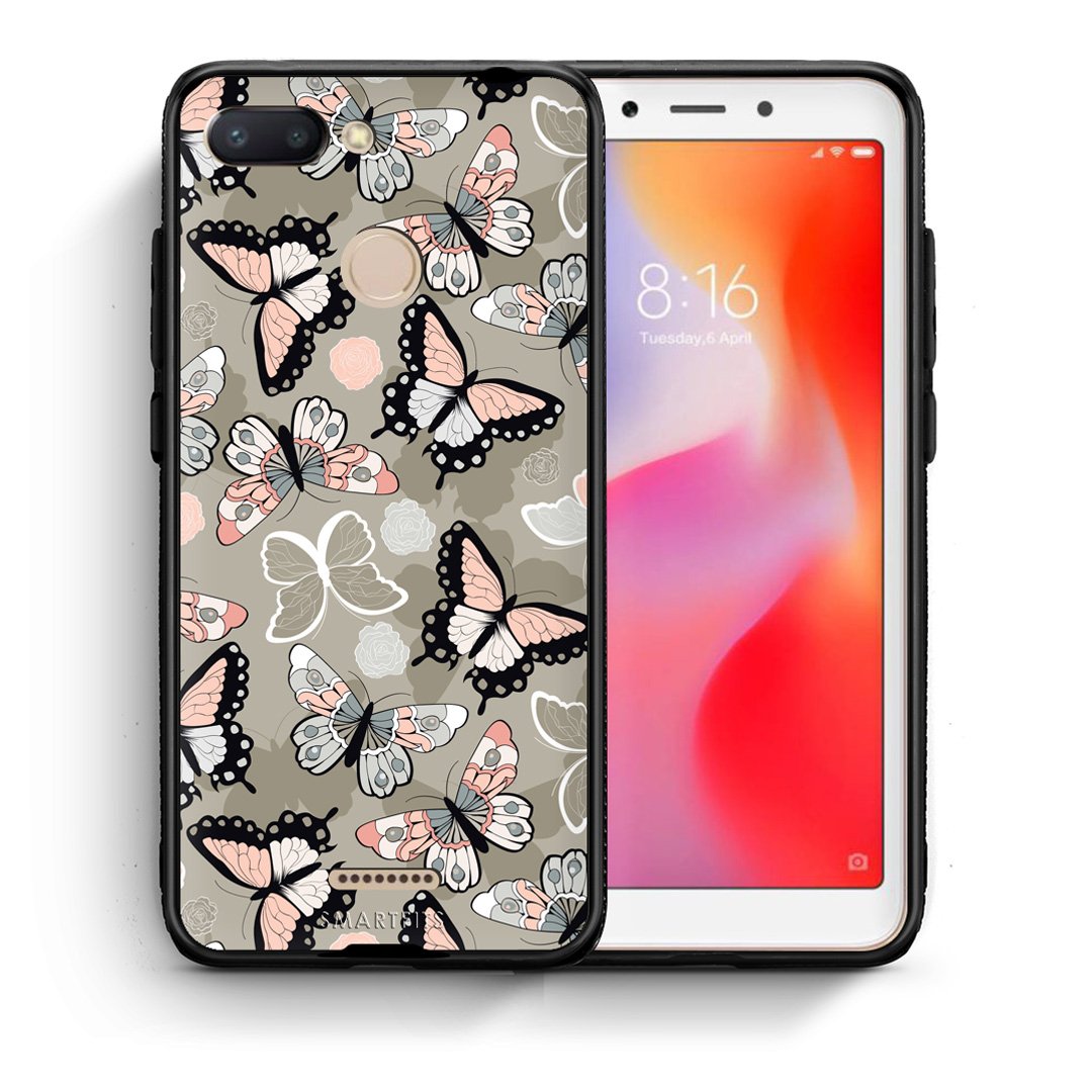 Θήκη Xiaomi Redmi 6 Butterflies Boho από τη Smartfits με σχέδιο στο πίσω μέρος και μαύρο περίβλημα | Xiaomi Redmi 6 Butterflies Boho case with colorful back and black bezels