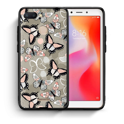 Θήκη Xiaomi Redmi 6 Butterflies Boho από τη Smartfits με σχέδιο στο πίσω μέρος και μαύρο περίβλημα | Xiaomi Redmi 6 Butterflies Boho case with colorful back and black bezels