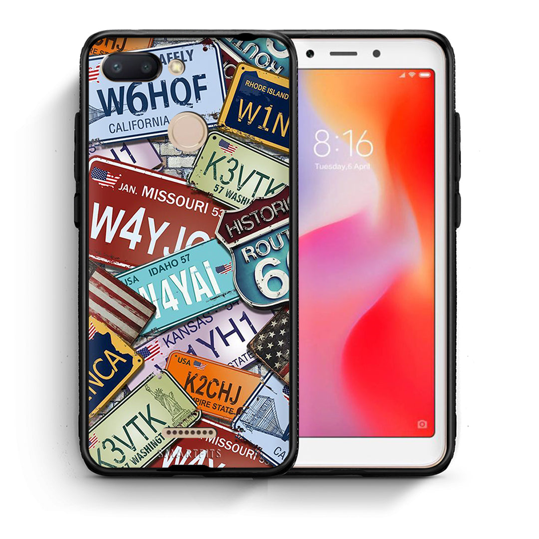 Θήκη Xiaomi Redmi 6 Car Plates από τη Smartfits με σχέδιο στο πίσω μέρος και μαύρο περίβλημα | Xiaomi Redmi 6 Car Plates case with colorful back and black bezels