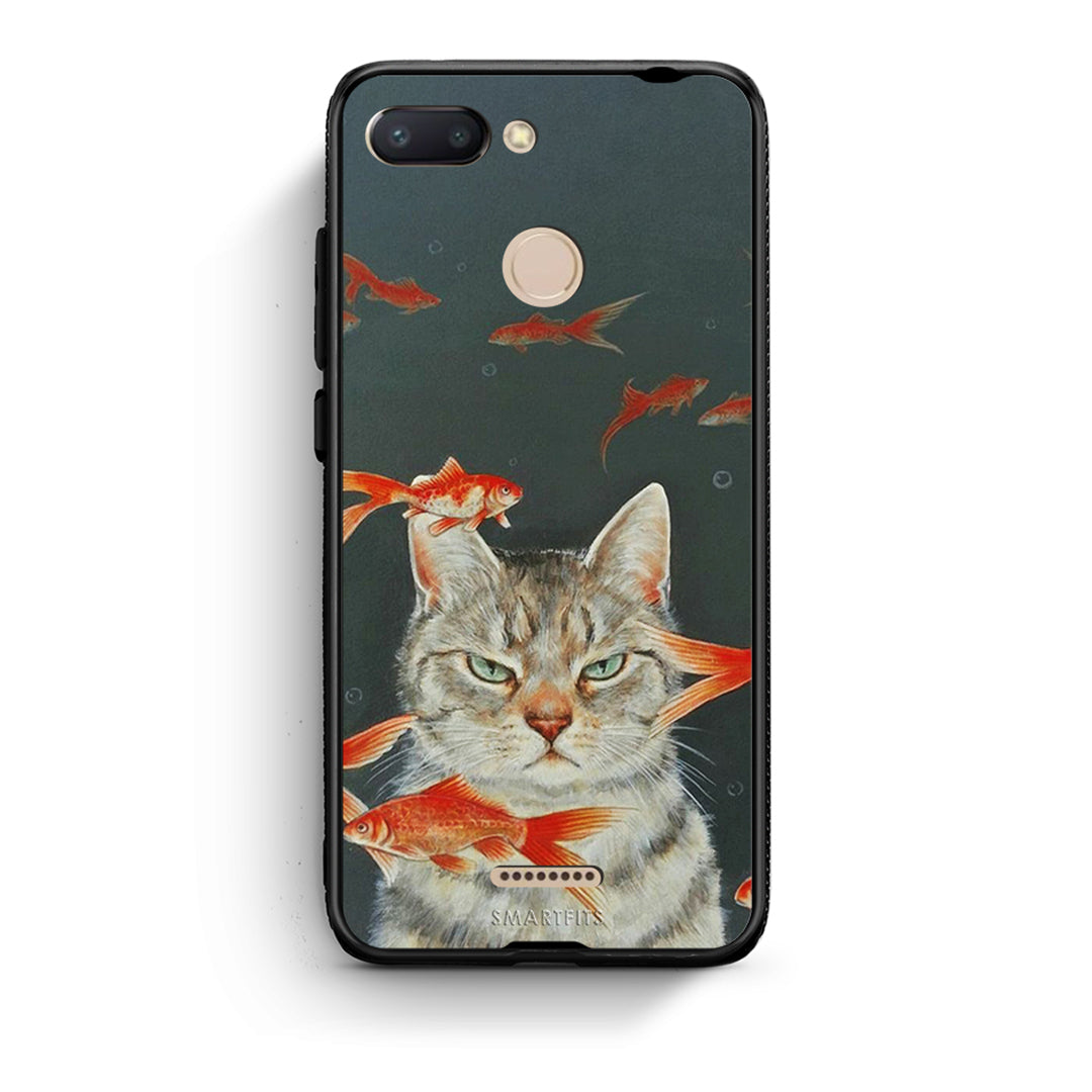 Xiaomi Redmi 6 Cat Goldfish θήκη από τη Smartfits με σχέδιο στο πίσω μέρος και μαύρο περίβλημα | Smartphone case with colorful back and black bezels by Smartfits