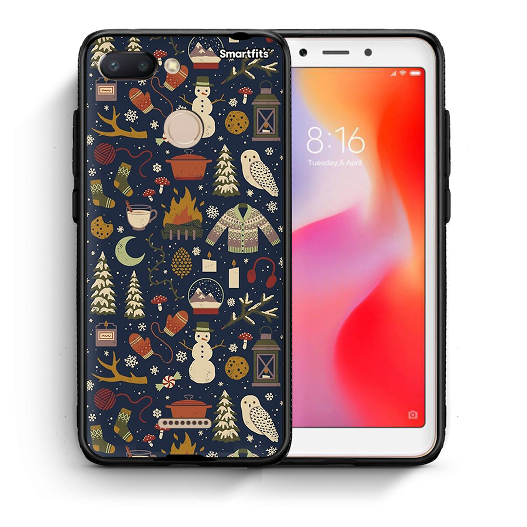 Θήκη Xiaomi Redmi 6 Christmas Elements από τη Smartfits με σχέδιο στο πίσω μέρος και μαύρο περίβλημα | Xiaomi Redmi 6 Christmas Elements case with colorful back and black bezels