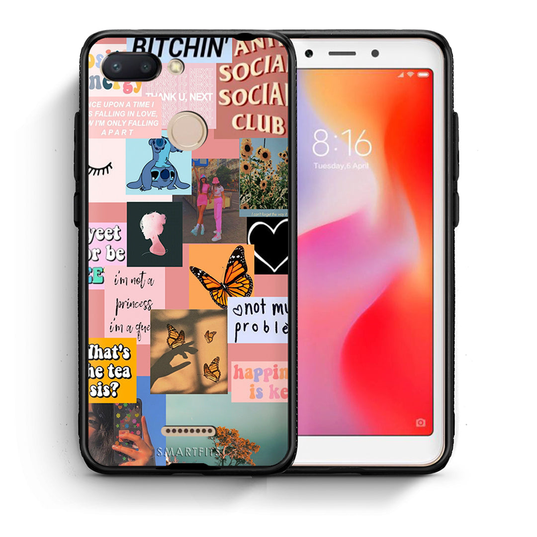 Θήκη Αγίου Βαλεντίνου Xiaomi Redmi 6 Collage Bitchin από τη Smartfits με σχέδιο στο πίσω μέρος και μαύρο περίβλημα | Xiaomi Redmi 6 Collage Bitchin case with colorful back and black bezels