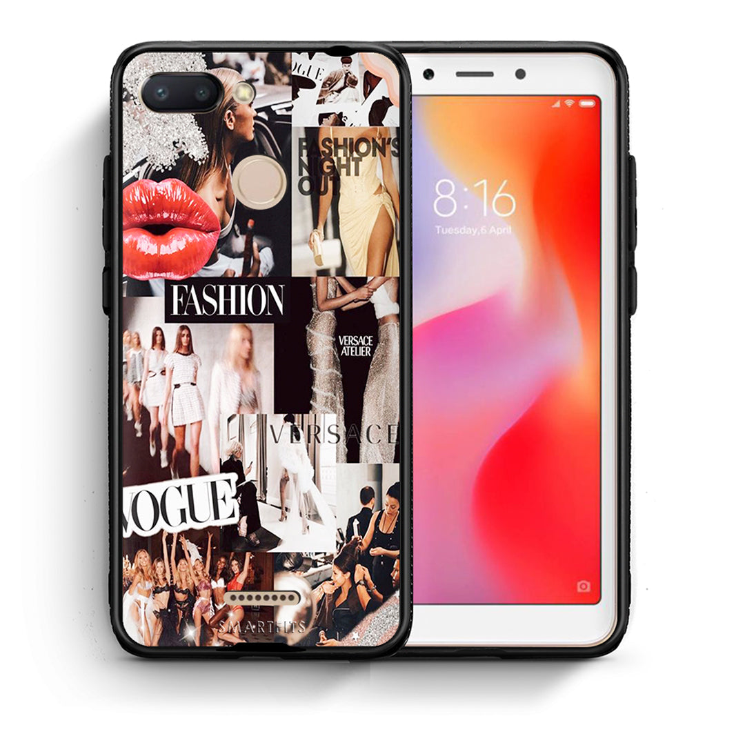 Θήκη Αγίου Βαλεντίνου Xiaomi Redmi 6 Collage Fashion από τη Smartfits με σχέδιο στο πίσω μέρος και μαύρο περίβλημα | Xiaomi Redmi 6 Collage Fashion case with colorful back and black bezels