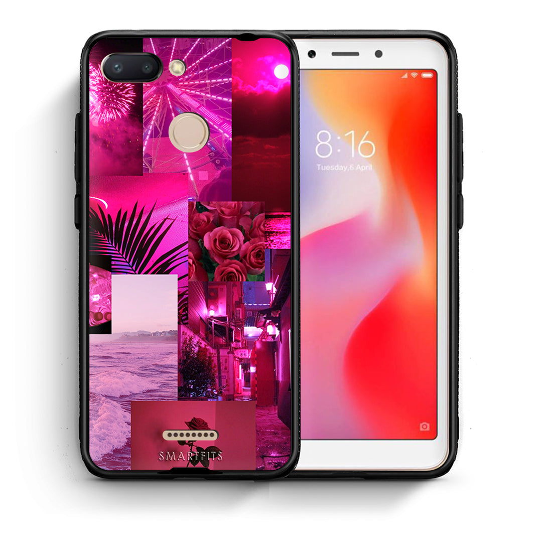 Θήκη Αγίου Βαλεντίνου Xiaomi Redmi 6 Collage Red Roses από τη Smartfits με σχέδιο στο πίσω μέρος και μαύρο περίβλημα | Xiaomi Redmi 6 Collage Red Roses case with colorful back and black bezels