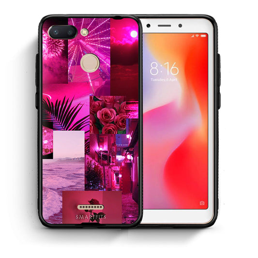 Θήκη Αγίου Βαλεντίνου Xiaomi Redmi 6 Collage Red Roses από τη Smartfits με σχέδιο στο πίσω μέρος και μαύρο περίβλημα | Xiaomi Redmi 6 Collage Red Roses case with colorful back and black bezels