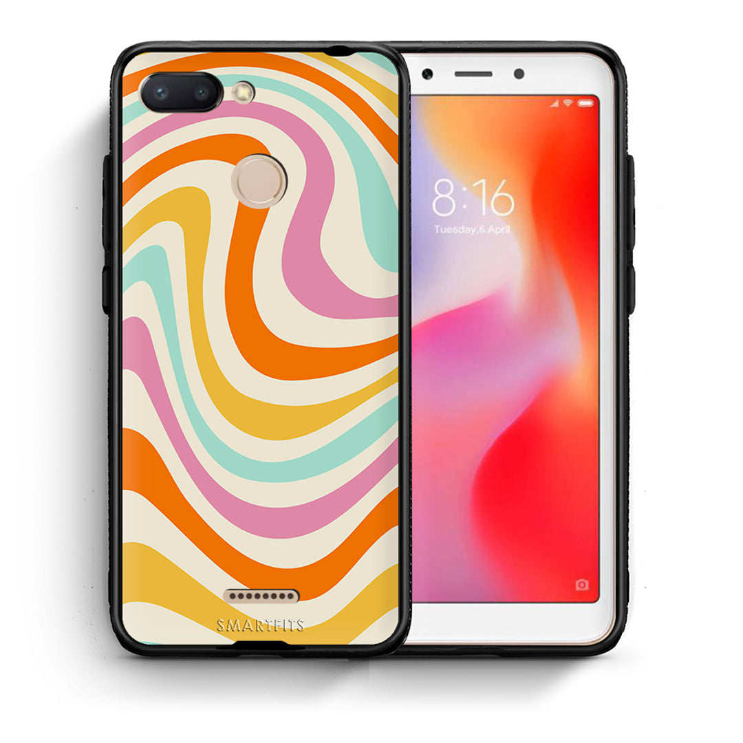 Θήκη Xiaomi Redmi 6 Colourful Waves από τη Smartfits με σχέδιο στο πίσω μέρος και μαύρο περίβλημα | Xiaomi Redmi 6 Colourful Waves case with colorful back and black bezels