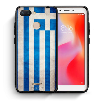 Θήκη Xiaomi Redmi 6 Greek Flag από τη Smartfits με σχέδιο στο πίσω μέρος και μαύρο περίβλημα | Xiaomi Redmi 6 Greek Flag case with colorful back and black bezels