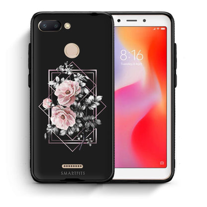 Θήκη Xiaomi Redmi 6 Frame Flower από τη Smartfits με σχέδιο στο πίσω μέρος και μαύρο περίβλημα | Xiaomi Redmi 6 Frame Flower case with colorful back and black bezels