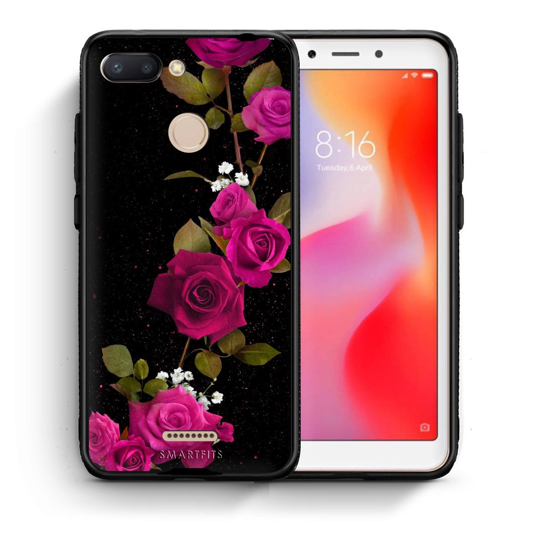 Θήκη Xiaomi Redmi 6 Red Roses Flower από τη Smartfits με σχέδιο στο πίσω μέρος και μαύρο περίβλημα | Xiaomi Redmi 6 Red Roses Flower case with colorful back and black bezels