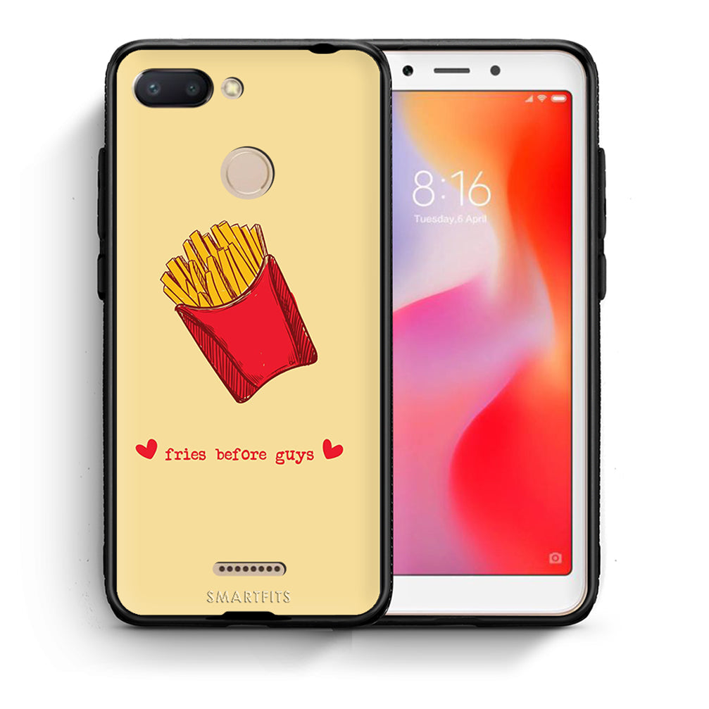 Θήκη Αγίου Βαλεντίνου Xiaomi Redmi 6 Fries Before Guys από τη Smartfits με σχέδιο στο πίσω μέρος και μαύρο περίβλημα | Xiaomi Redmi 6 Fries Before Guys case with colorful back and black bezels