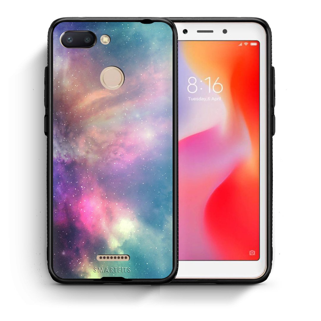 Θήκη Xiaomi Redmi 6 Rainbow Galaxy από τη Smartfits με σχέδιο στο πίσω μέρος και μαύρο περίβλημα | Xiaomi Redmi 6 Rainbow Galaxy case with colorful back and black bezels