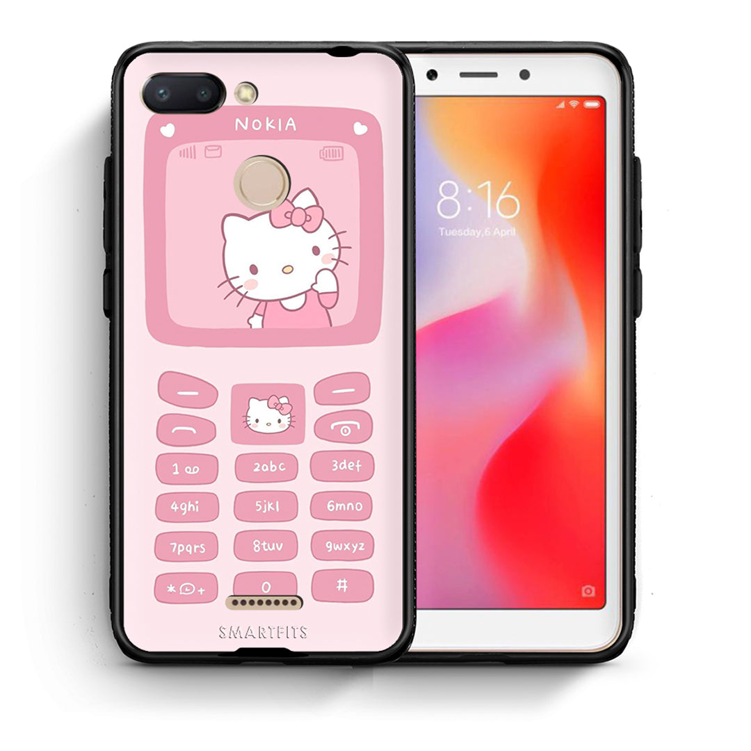 Θήκη Αγίου Βαλεντίνου Xiaomi Redmi 6 Hello Kitten από τη Smartfits με σχέδιο στο πίσω μέρος και μαύρο περίβλημα | Xiaomi Redmi 6 Hello Kitten case with colorful back and black bezels