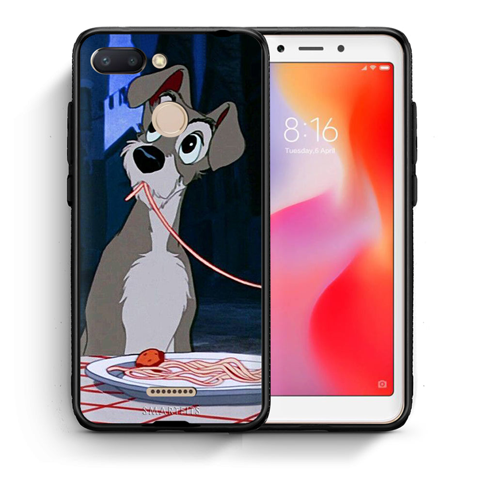 Θήκη Αγίου Βαλεντίνου Xiaomi Redmi 6 Lady And Tramp 1 από τη Smartfits με σχέδιο στο πίσω μέρος και μαύρο περίβλημα | Xiaomi Redmi 6 Lady And Tramp 1 case with colorful back and black bezels