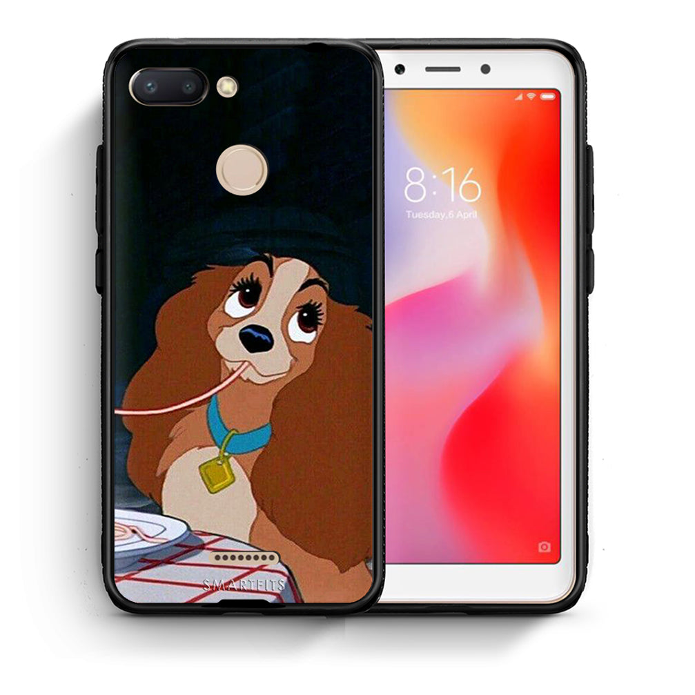Θήκη Αγίου Βαλεντίνου Xiaomi Redmi 6 Lady And Tramp 2 από τη Smartfits με σχέδιο στο πίσω μέρος και μαύρο περίβλημα | Xiaomi Redmi 6 Lady And Tramp 2 case with colorful back and black bezels