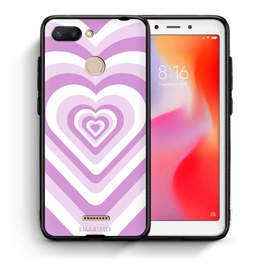 Θήκη Xiaomi Redmi 6 Lilac Hearts από τη Smartfits με σχέδιο στο πίσω μέρος και μαύρο περίβλημα | Xiaomi Redmi 6 Lilac Hearts case with colorful back and black bezels