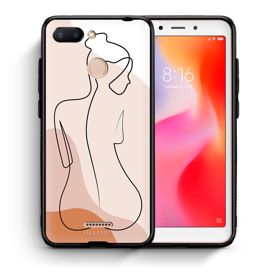 Θήκη Xiaomi Redmi 6 LineArt Woman από τη Smartfits με σχέδιο στο πίσω μέρος και μαύρο περίβλημα | Xiaomi Redmi 6 LineArt Woman case with colorful back and black bezels